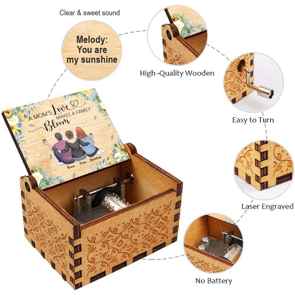 A Mom's Love Makes A Family Bloom - Personalized Mother's Day Mother Hand Crank Music Box