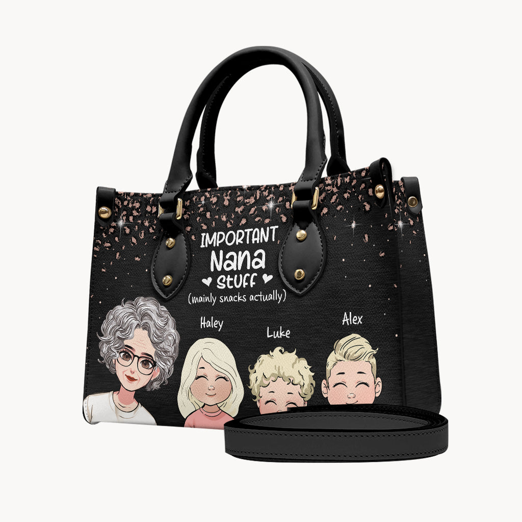 Important Nana Stuff - Personalized Mother's Day Grandma Leather Handbag