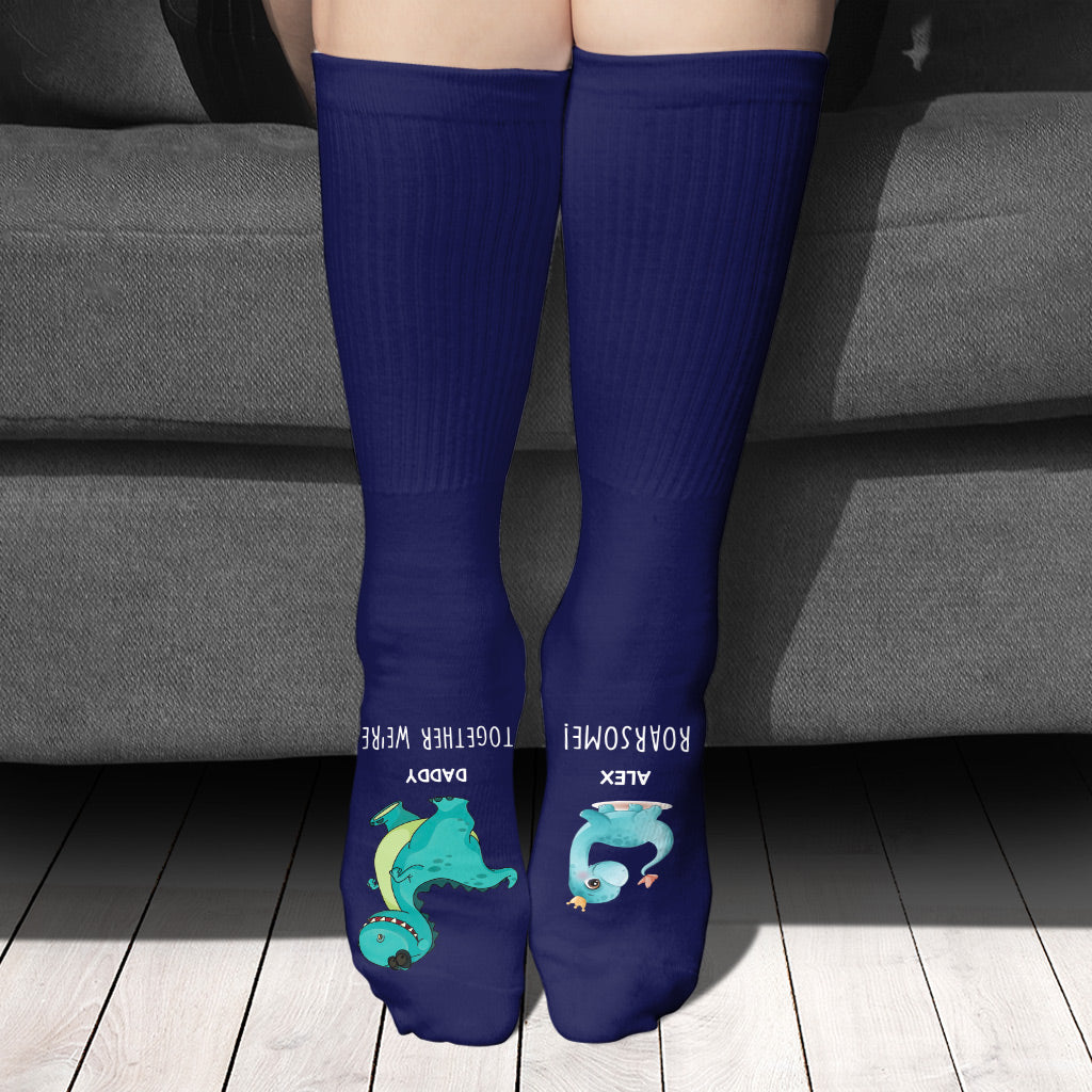 Together We're Roarsome - Gift for dad, grandma, grandpa, mom, uncle, aunt, brother, sister, son, daughter, granddaughter, grandson, new mom, new dad - Personalized Socks