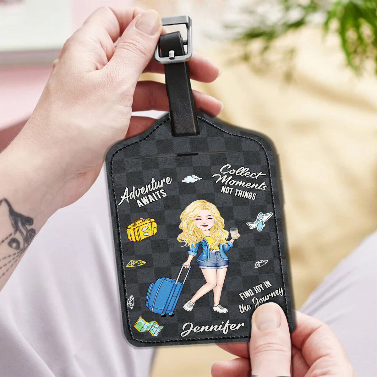 Find Joy In The Journey - Personalized Travelling Leather Luggage Tag