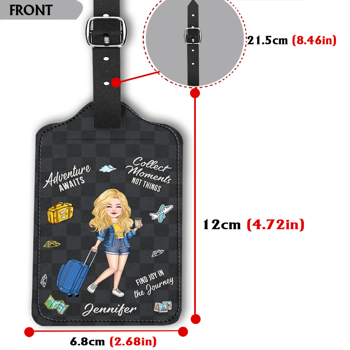 Find Joy In The Journey - Personalized Travelling Leather Luggage Tag