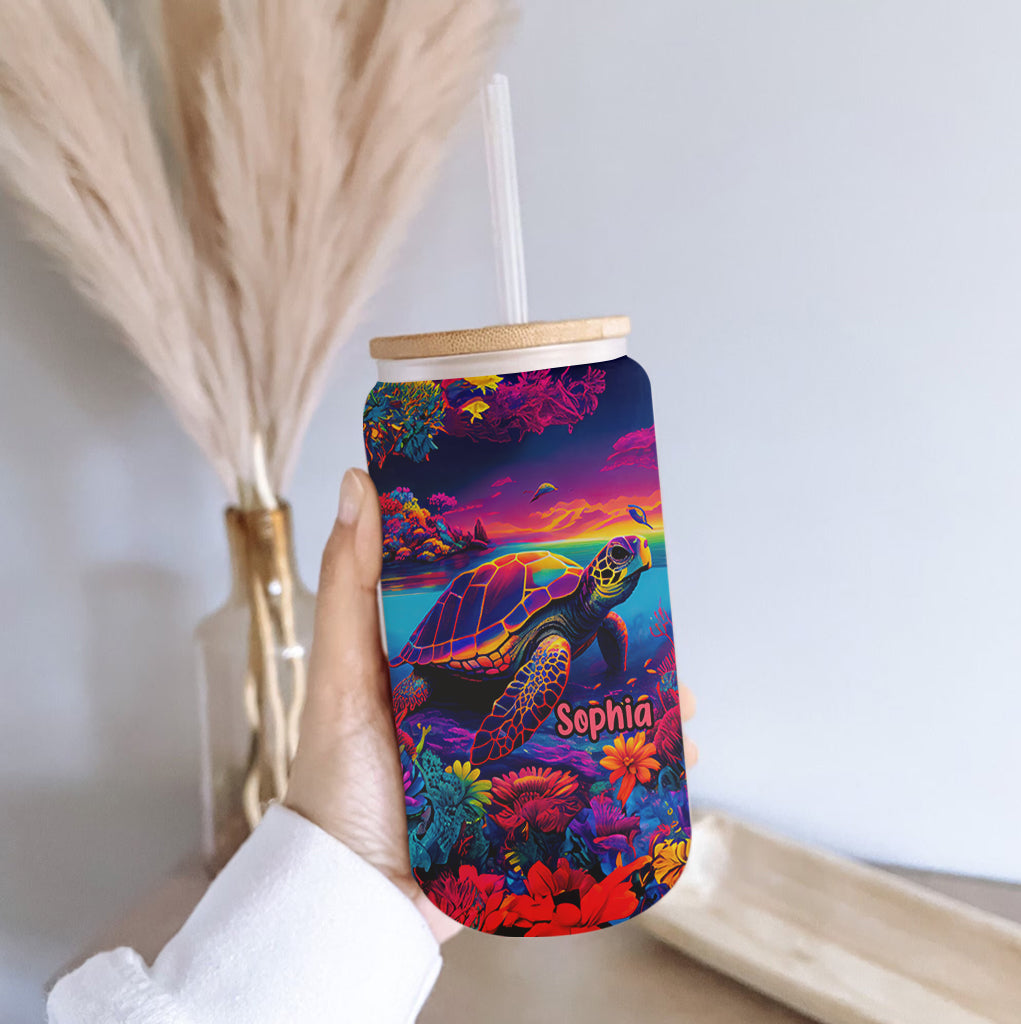 Salty Lil' Beach - Personalized Turtle Can Glass