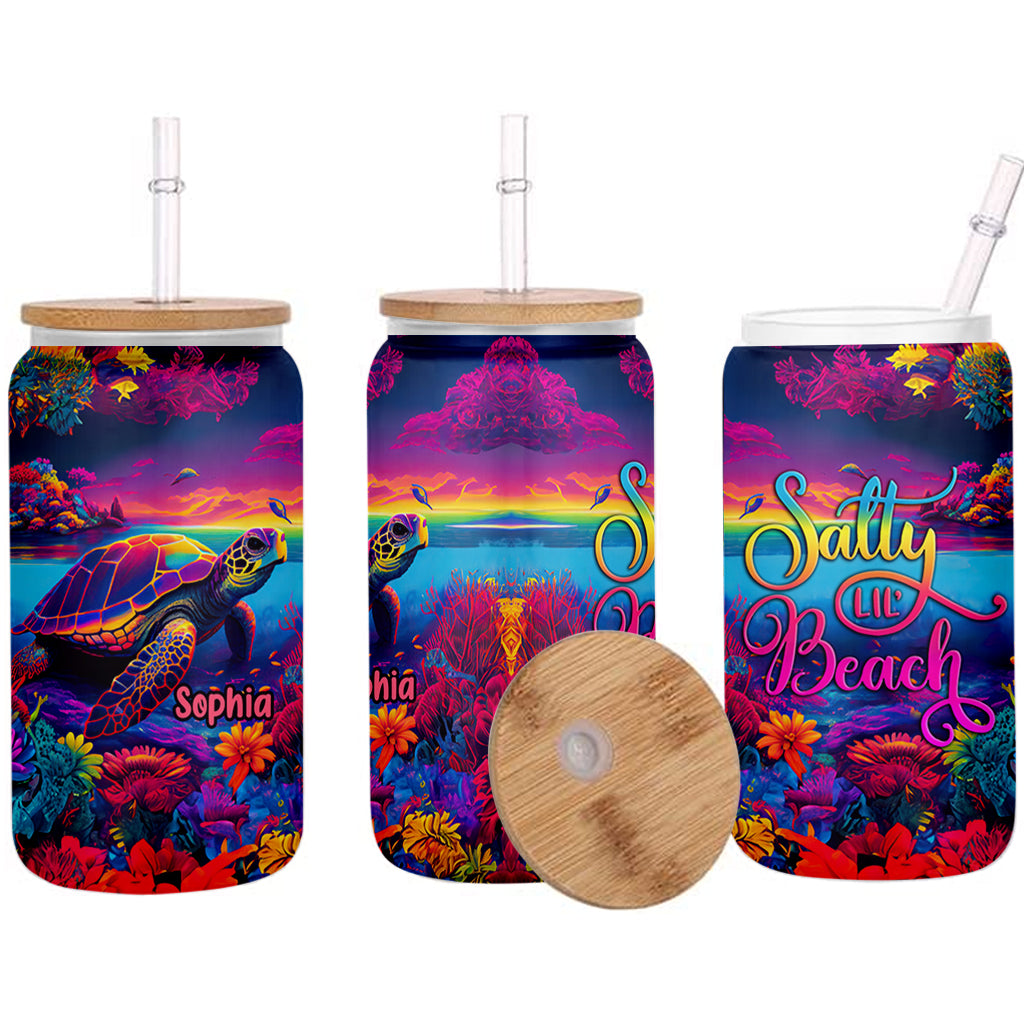 Salty Lil' Beach - Personalized Turtle Can Glass