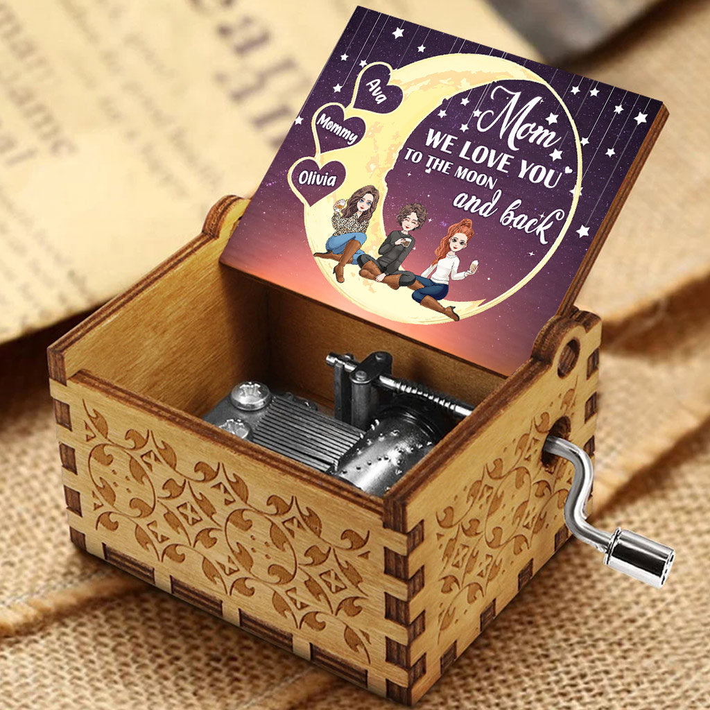 I Love You To The Moon And Back - Personalized Mother's Day Mother Hand Crank Music Box