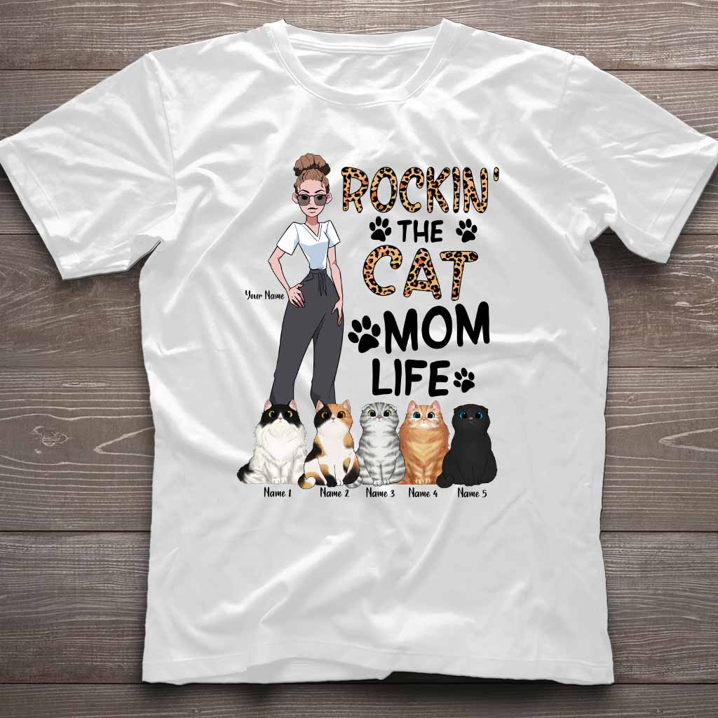 Rockin The Cat Mom Life - Personalized Cat T-shirt and Hoodie