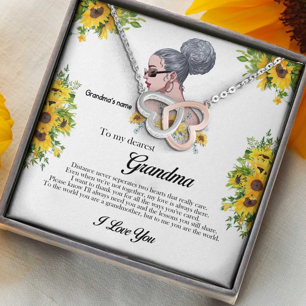 Distance Never Seperates Two Hearts That Really Care - Personalized Mother's Day Grandma Two Hearts Necklace