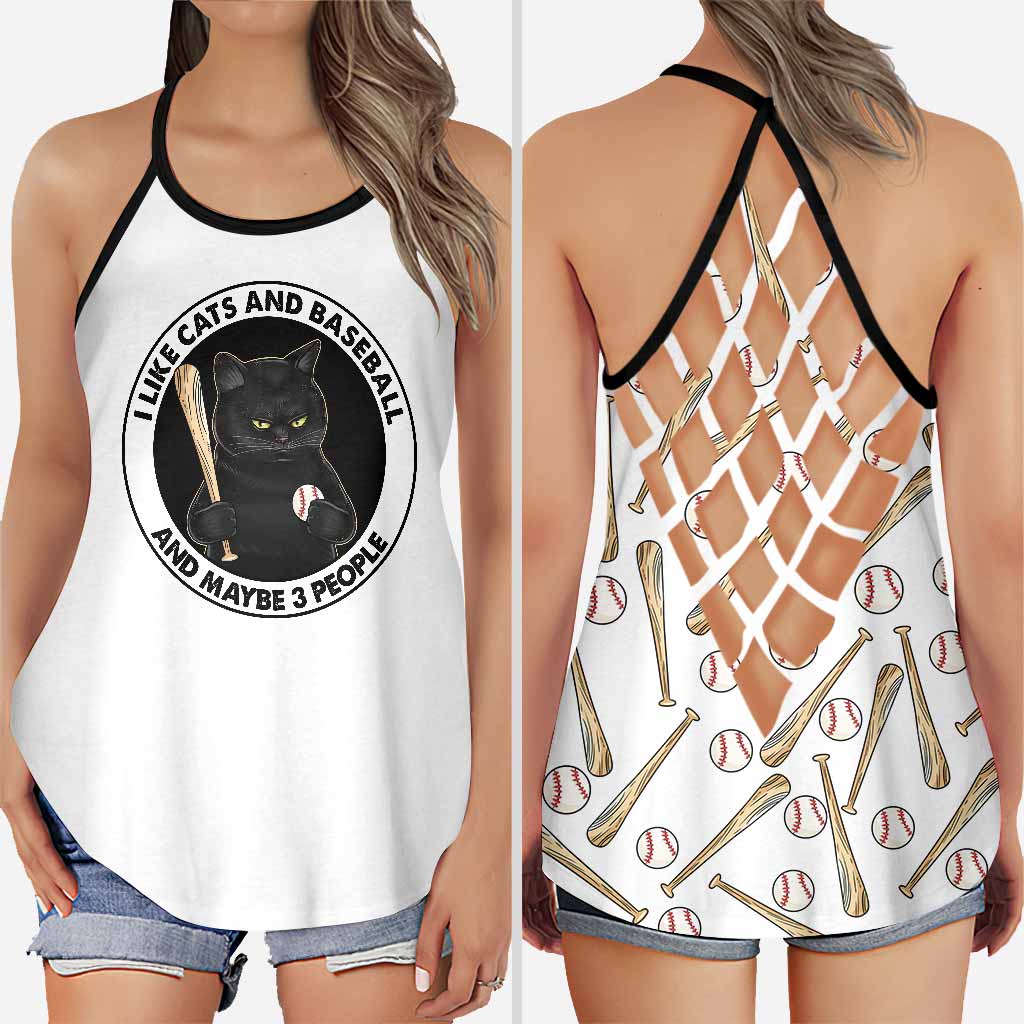 I Like Cats And Baseball Cross Tank Top