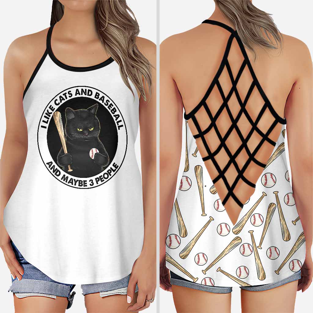I Like Cats And Baseball Cross Tank Top