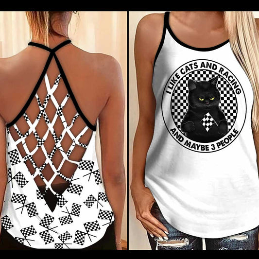 I Like Cats And Racing Cross Tank Top