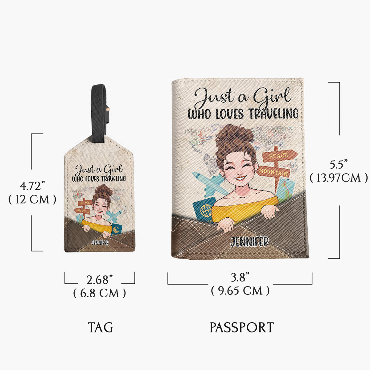 Just A Girl Who Loves Traveling - Personalized Travelling Leather Luggage Tag & Passport Holder
