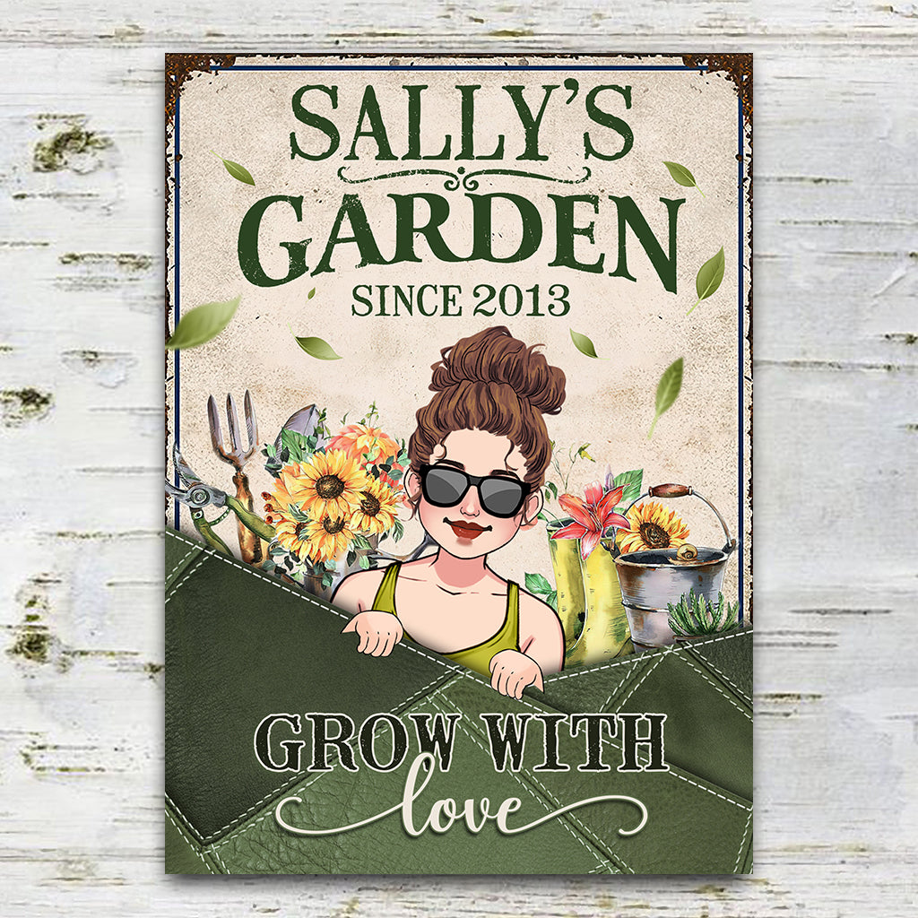 Grow With Love - Personalized Gardening Rectangle Metal Sign
