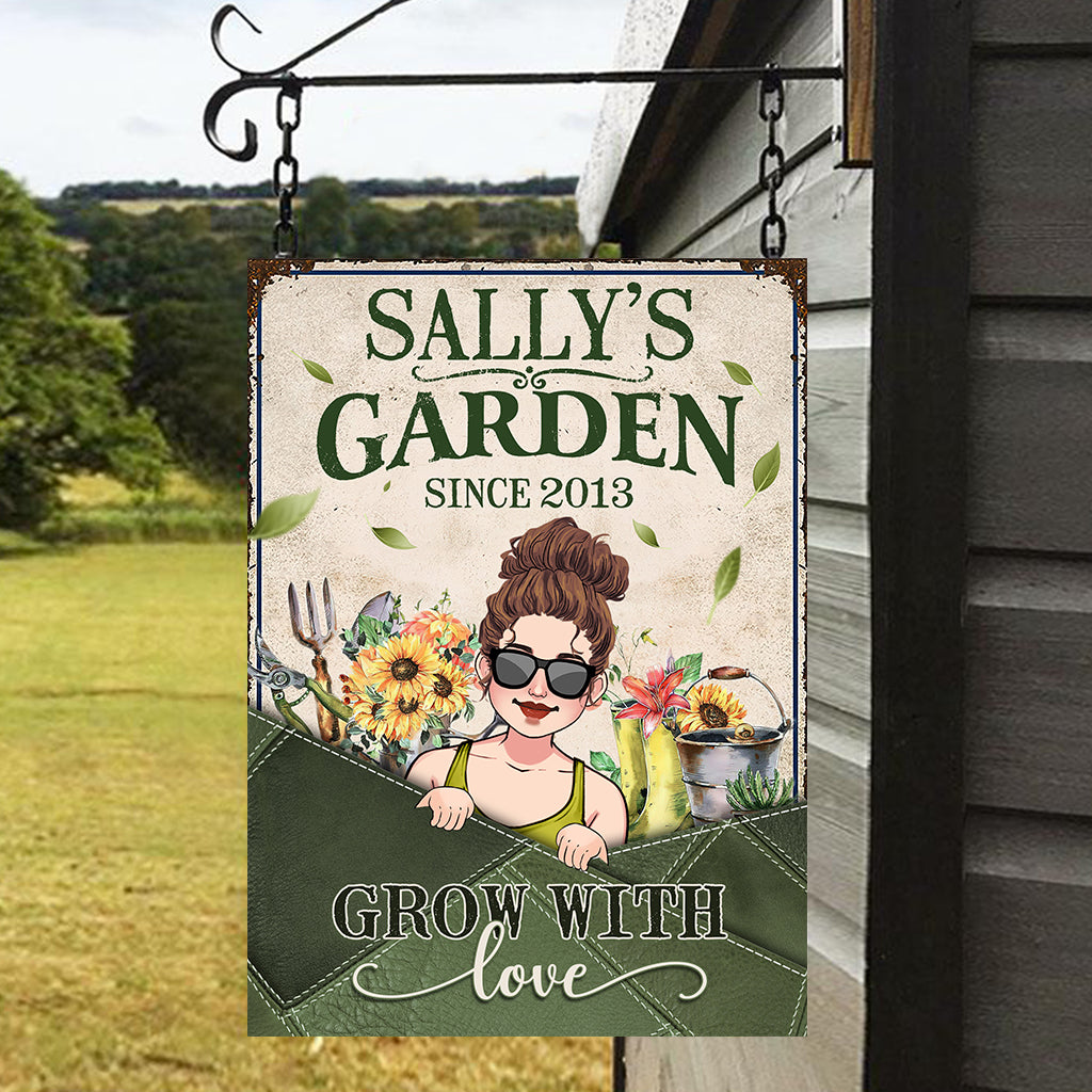Grow With Love - Personalized Gardening Rectangle Metal Sign