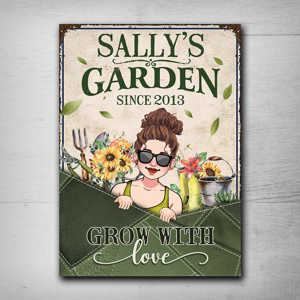 Grow With Love - Personalized Gardening Rectangle Metal Sign