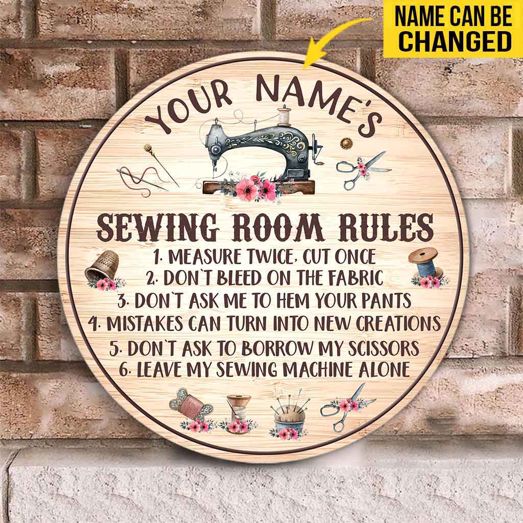 My Sewing Room Rules Vintage Sewing Machine - Personalized Round Wood Sign
