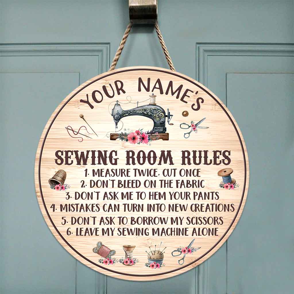 My Sewing Room Rules Vintage Sewing Machine - Personalized Round Wood Sign
