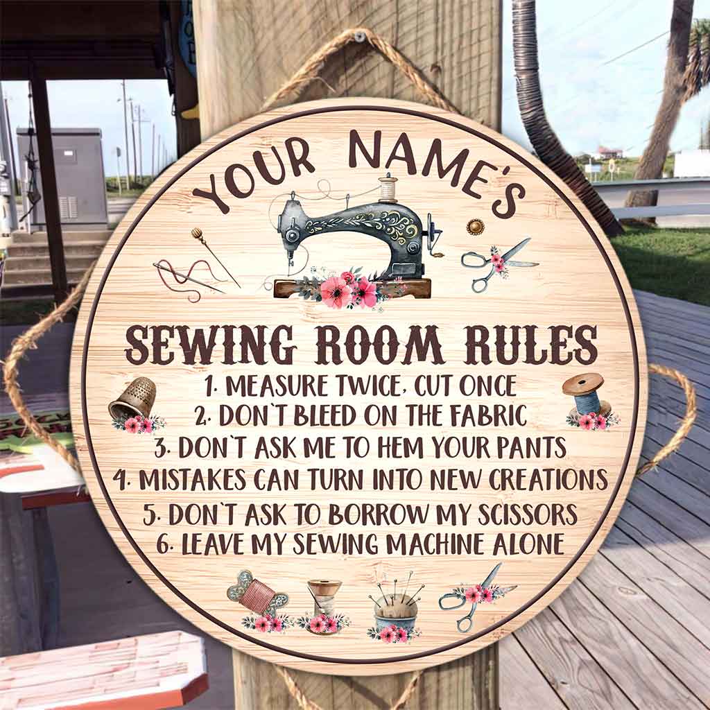 My Sewing Room Rules Vintage Sewing Machine - Personalized Round Wood Sign