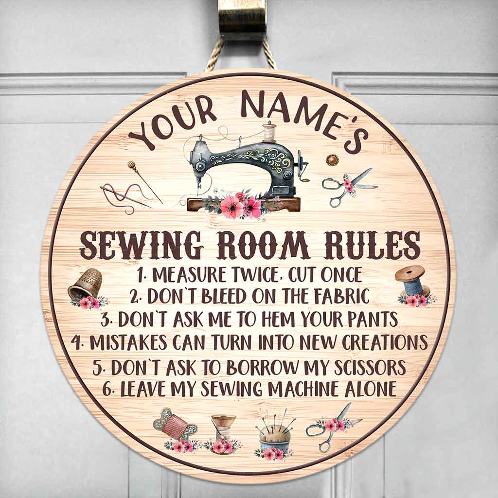 My Sewing Room Rules Vintage Sewing Machine - Personalized Round Wood Sign