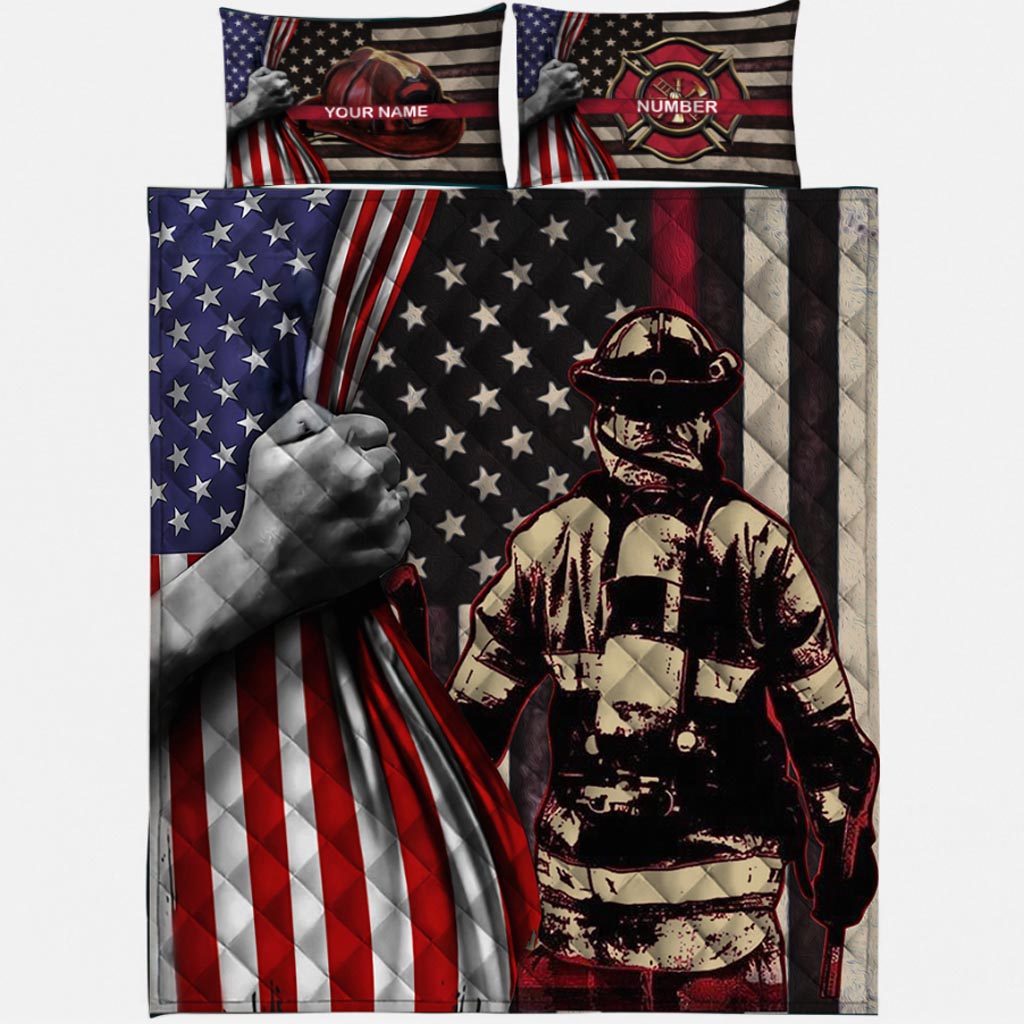 Red Line - Personalized Firefighter Quilt Set