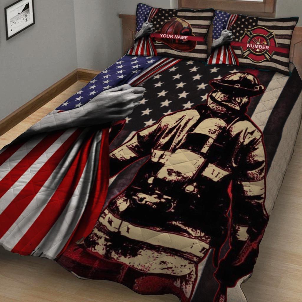 Red Line - Personalized Firefighter Quilt Set
