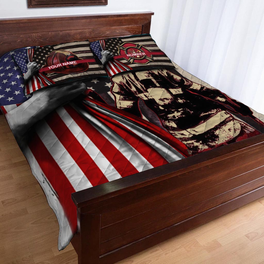 Red Line - Personalized Firefighter Quilt Set
