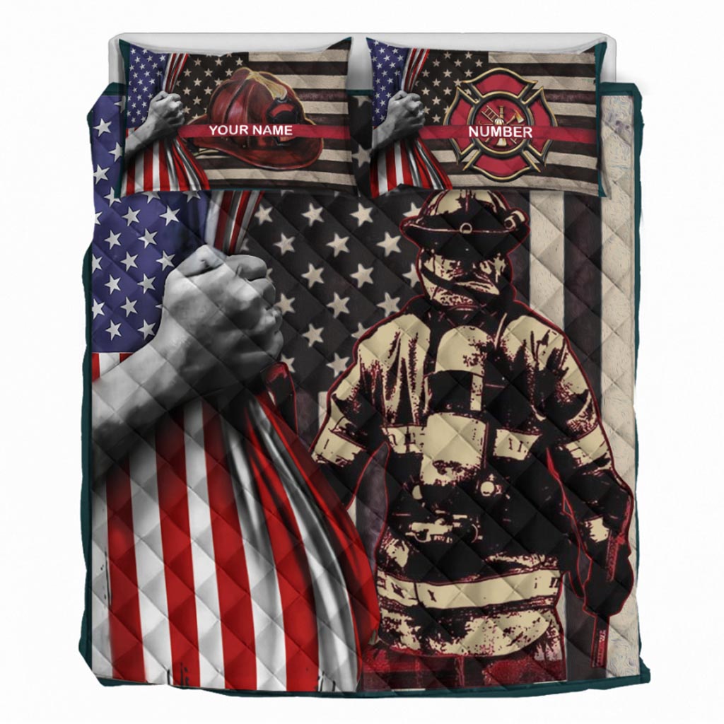 Red Line - Personalized Firefighter Quilt Set