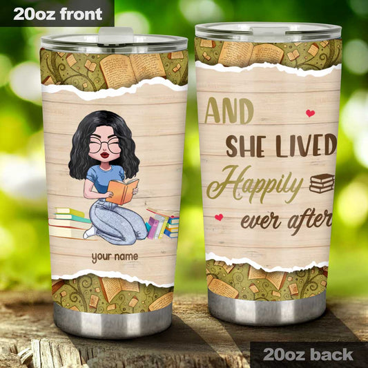 And She Lived Happily Ever After - Personalized Book Tumbler