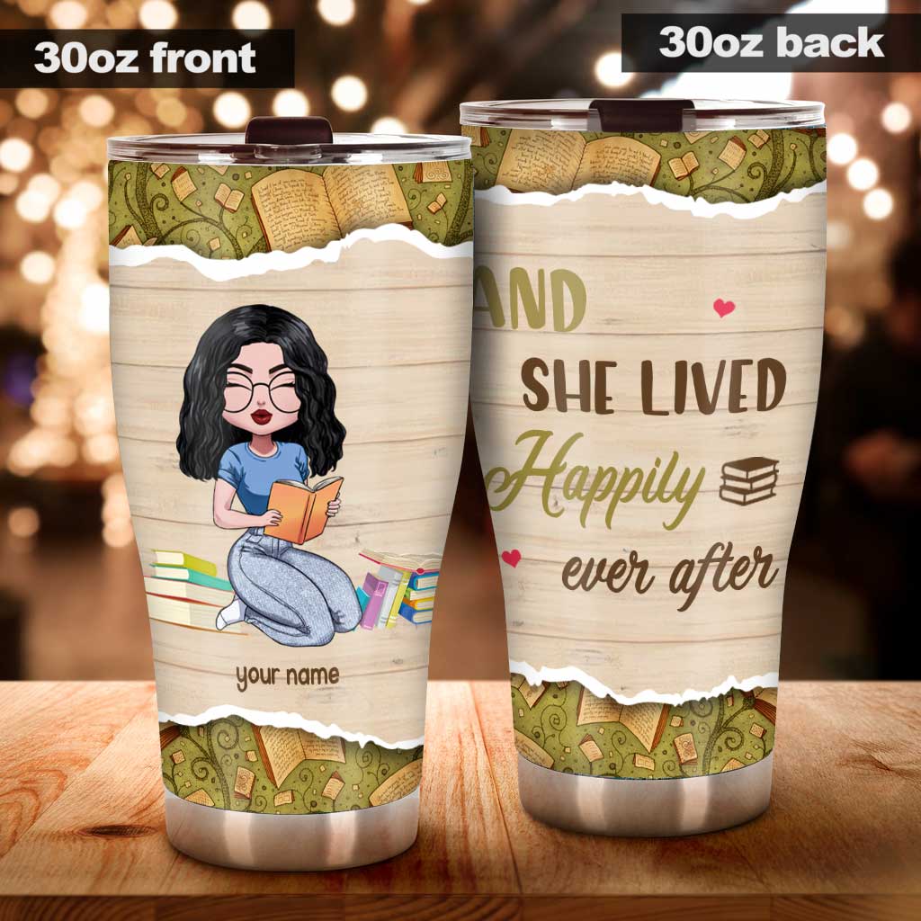 And She Lived Happily Ever After - Personalized Book Tumbler