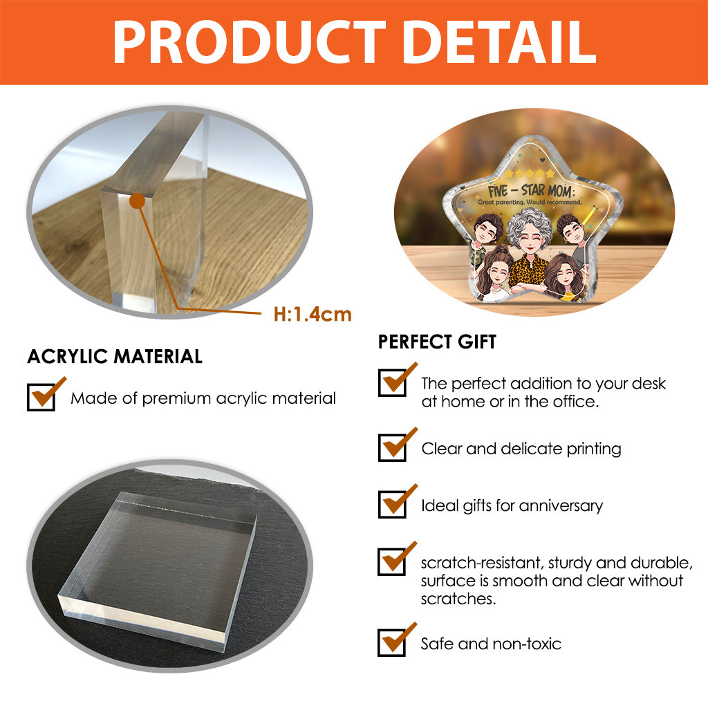 Five-Star Mom - Personalized Mother's Day Mother Custom Shaped Acrylic Plaque