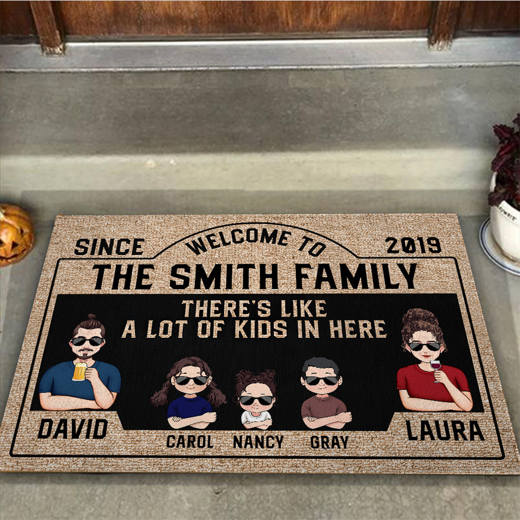 There's Like A Lot Of Kids In Here - Personalized Husband And Wife Doormat