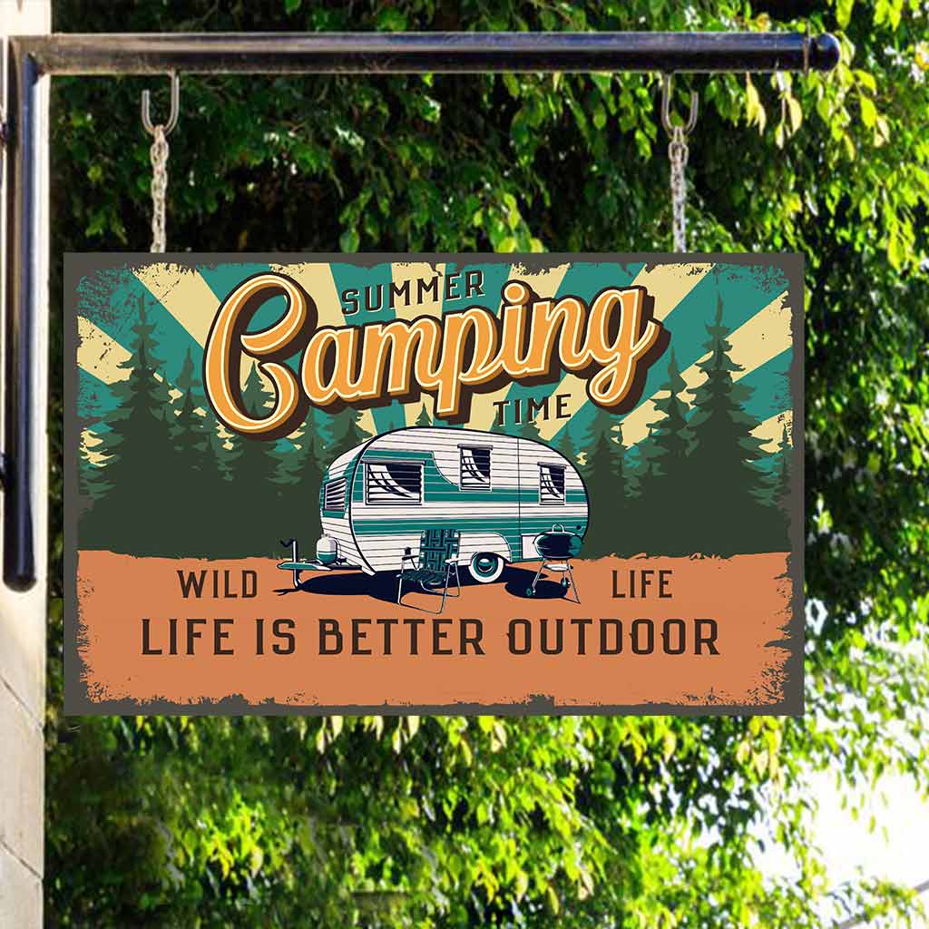 Camping Time Personalized Horizontal Rectangle Wood Sign
