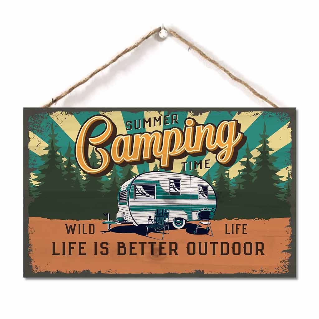 Camping Time Personalized Horizontal Rectangle Wood Sign