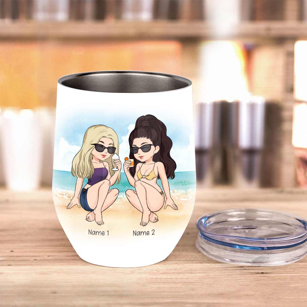 Friends Sun Sand And Sea - Personalized Bestie Wine Tumbler