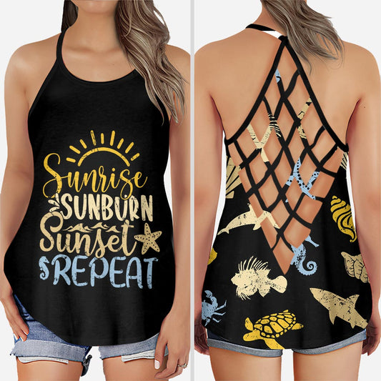Sunrise Sunburn - Sea Lover Cross Tank Top