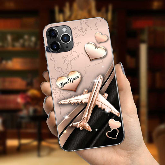 Airplane Rose Gold - Personalized Travelling Phone Case With 3D Pattern Print