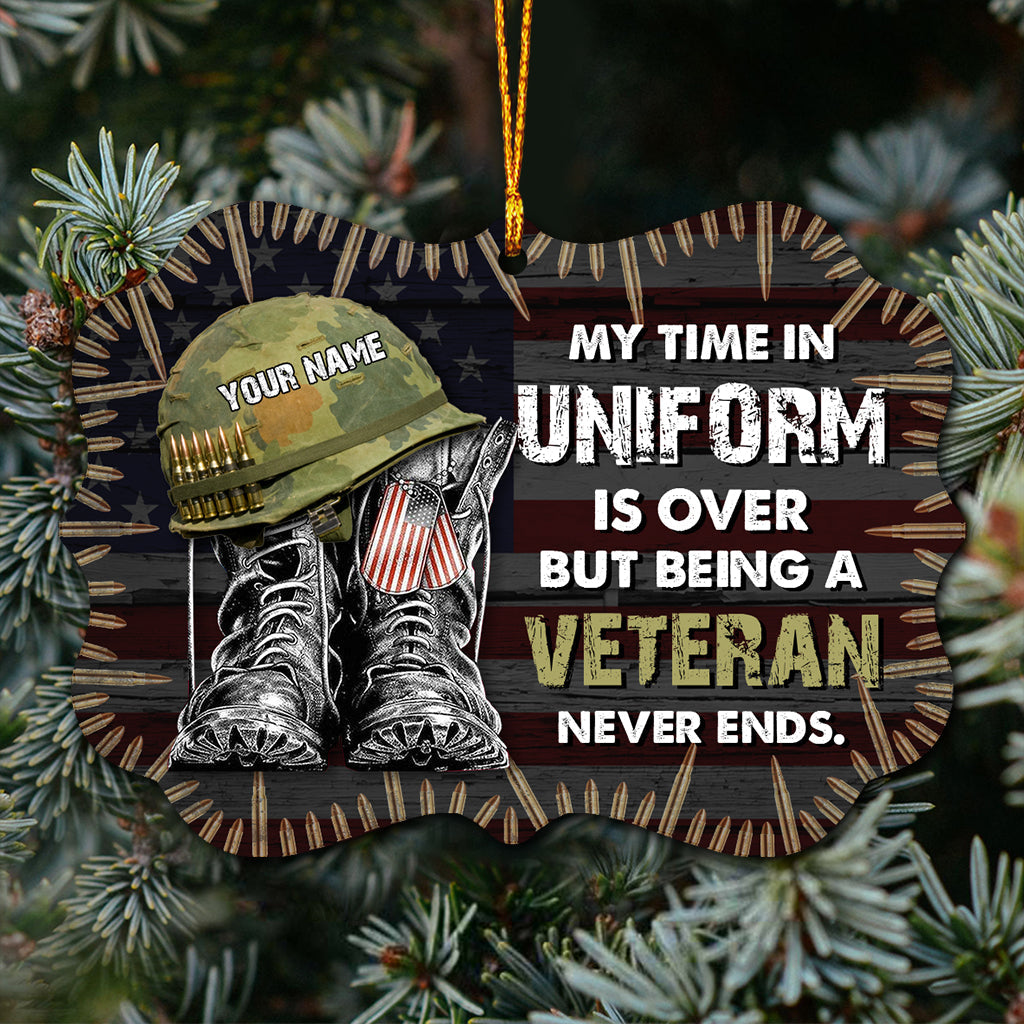 My Time In Uniform Is Over - Personalized Christmas Veteran Ornament (Printed On Both Sides)