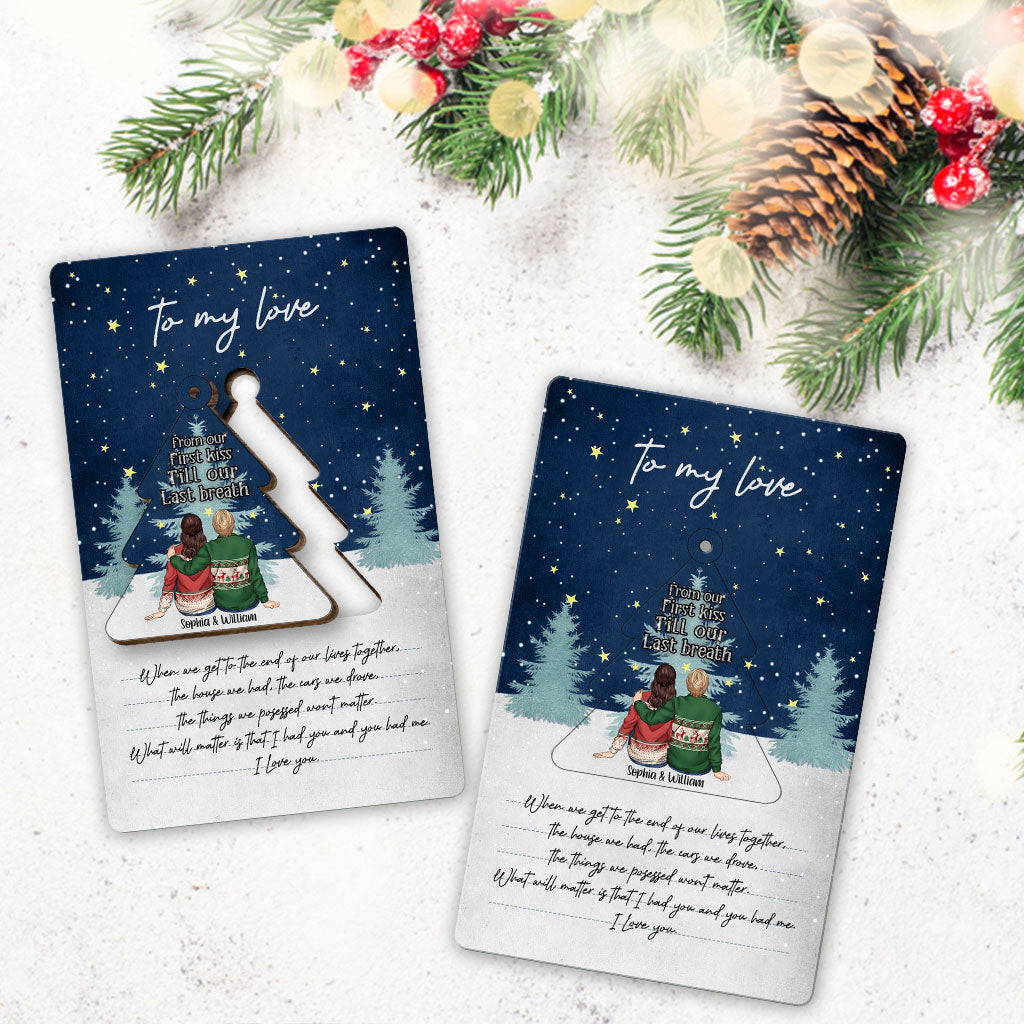 From Our First Kiss Till Our Last Breath - Personalized Christmas Couple Wooden Card Pop Out Ornament