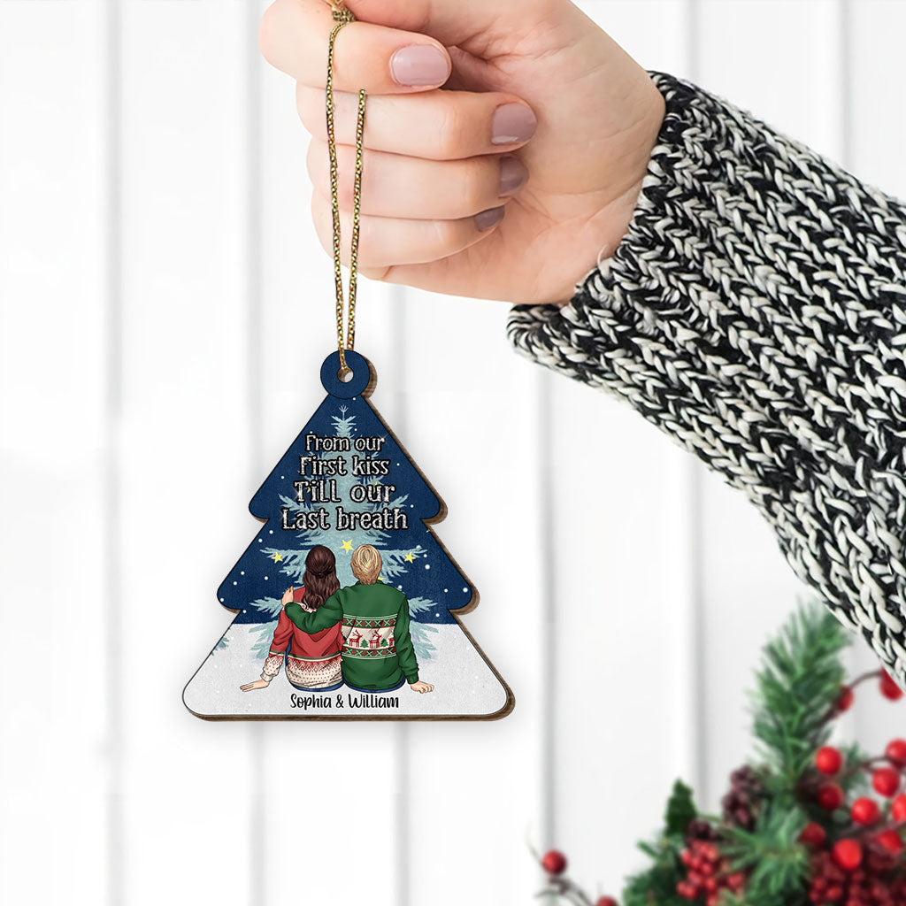 From Our First Kiss Till Our Last Breath - Personalized Christmas Couple Wooden Card Pop Out Ornament