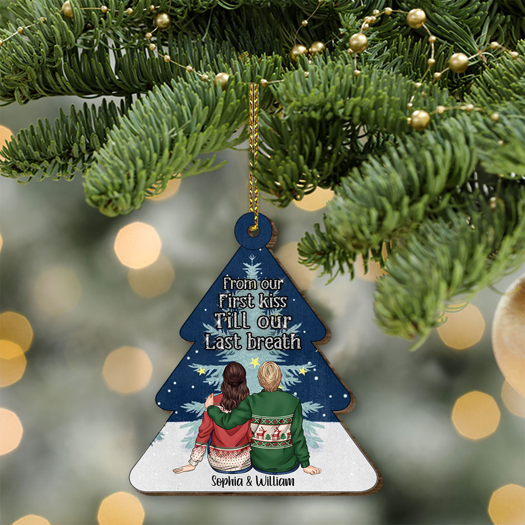 From Our First Kiss Till Our Last Breath - Personalized Christmas Couple Wooden Card Pop Out Ornament
