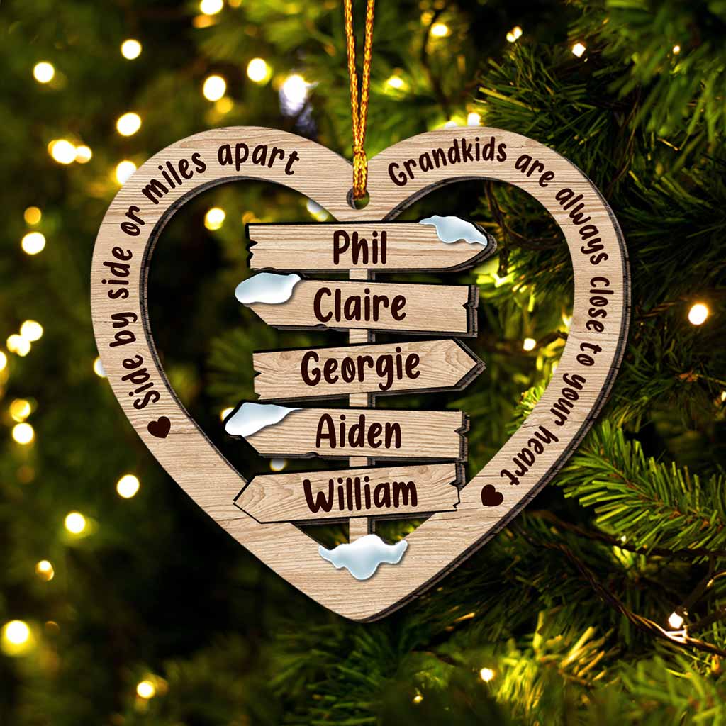 Side By Side Or Miles Apart - Personalized Christmas Grandma Ornament (Printed On Both Sides)