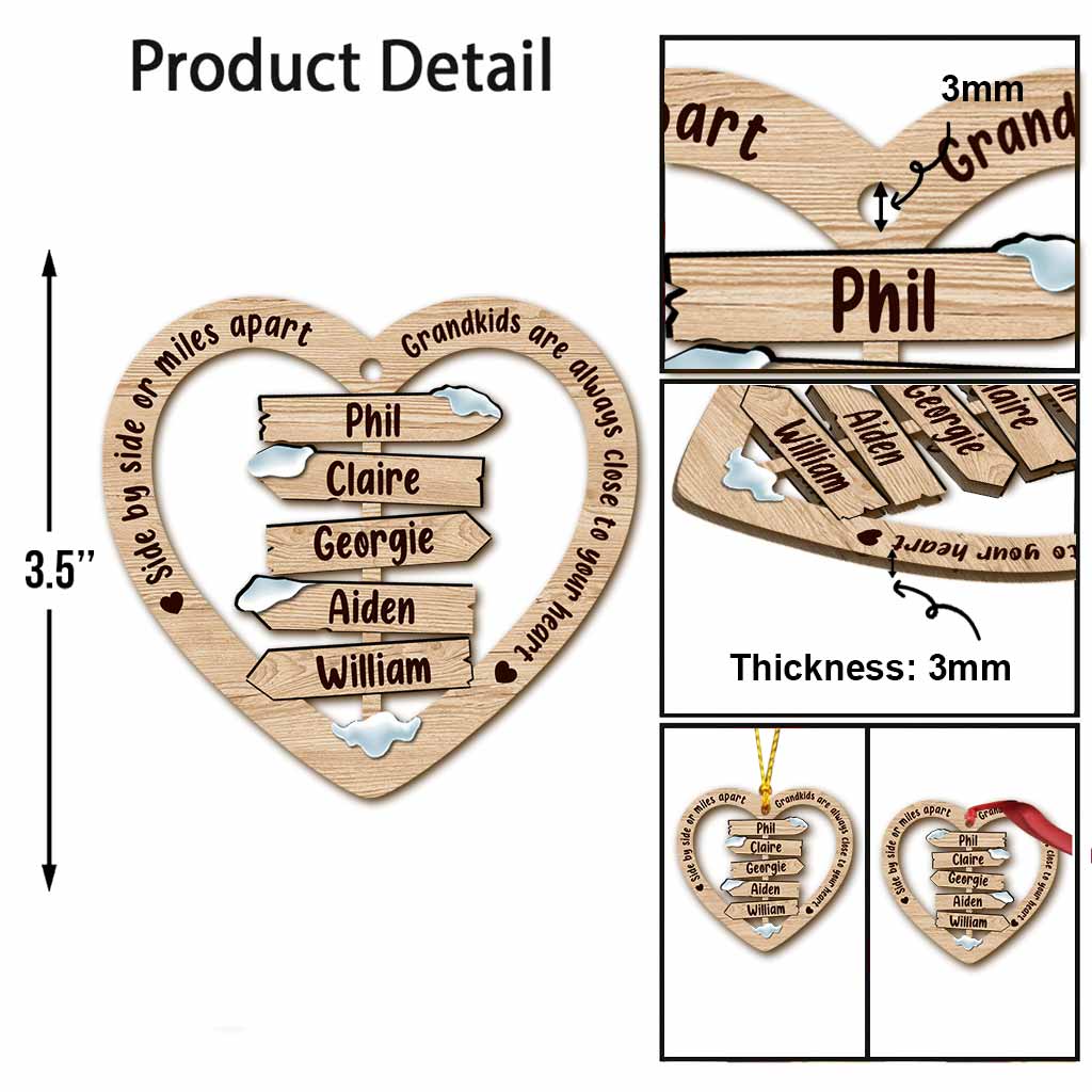 Side By Side Or Miles Apart - Personalized Christmas Grandma Ornament (Printed On Both Sides)