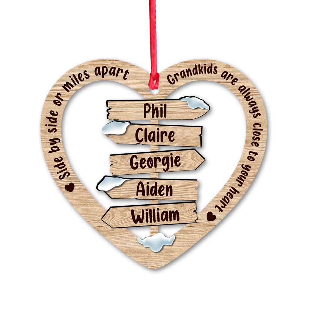 Side By Side Or Miles Apart - Personalized Christmas Grandma Ornament (Printed On Both Sides)