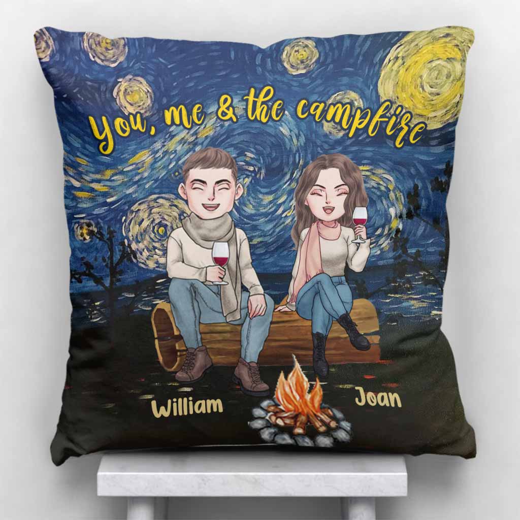 You Me And The Campfire - Personalized Couple Camping Throw Pillow