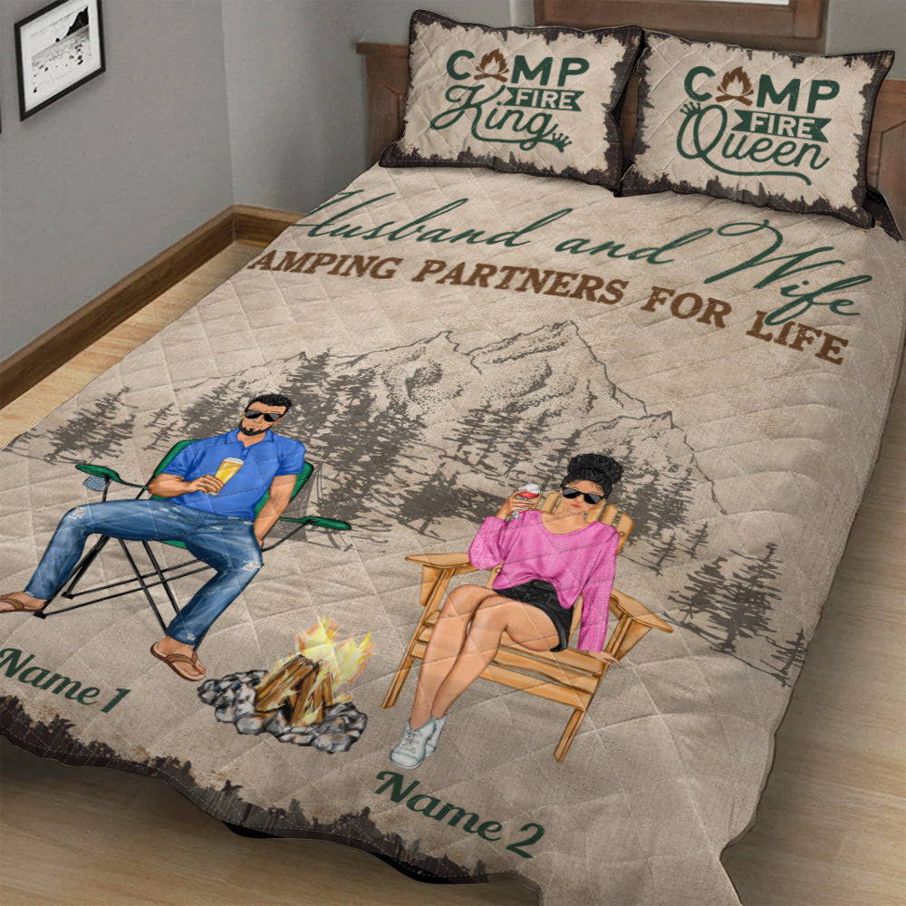Camping Couple - Personalized Couple Camping Quilt Set