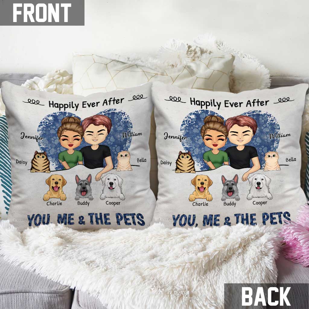 You Me And The Pets - Personalized Couple Throw Pillow