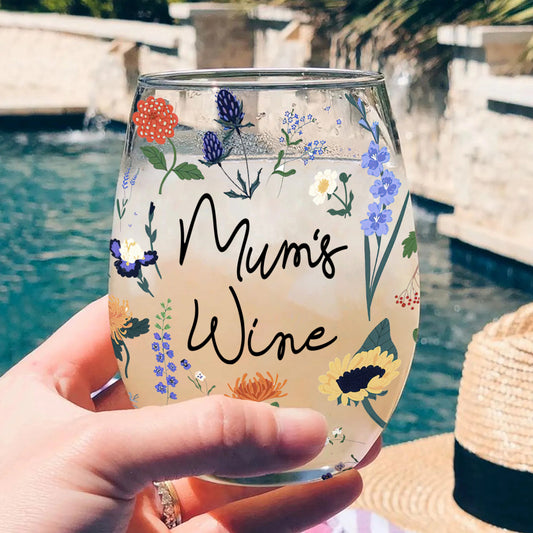 Mum's Wine Botanical Floral - Personalized Mother's Day Mother All Over Wine Glass