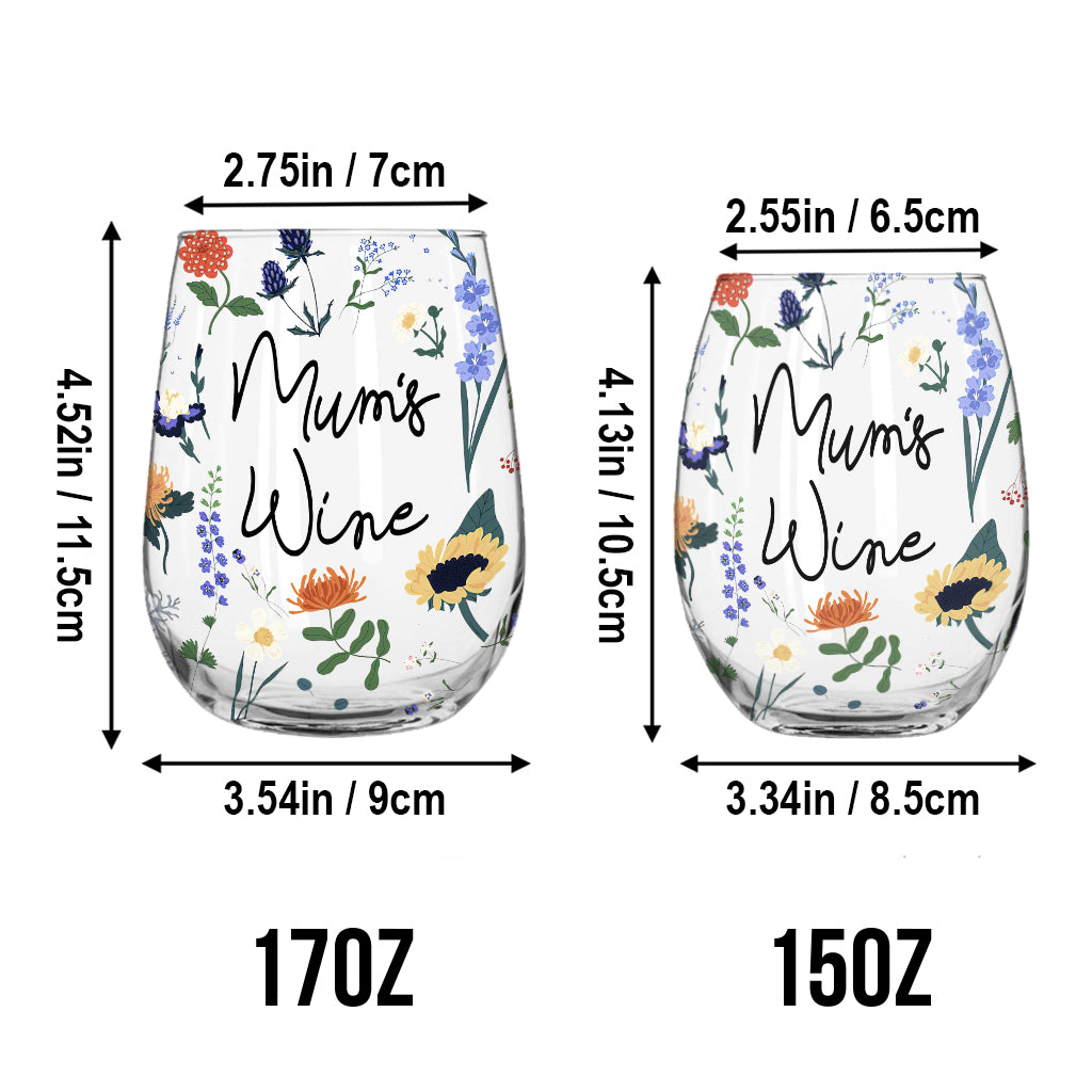 Mum's Wine Botanical Floral - Personalized Mother's Day Mother All Over Wine Glass