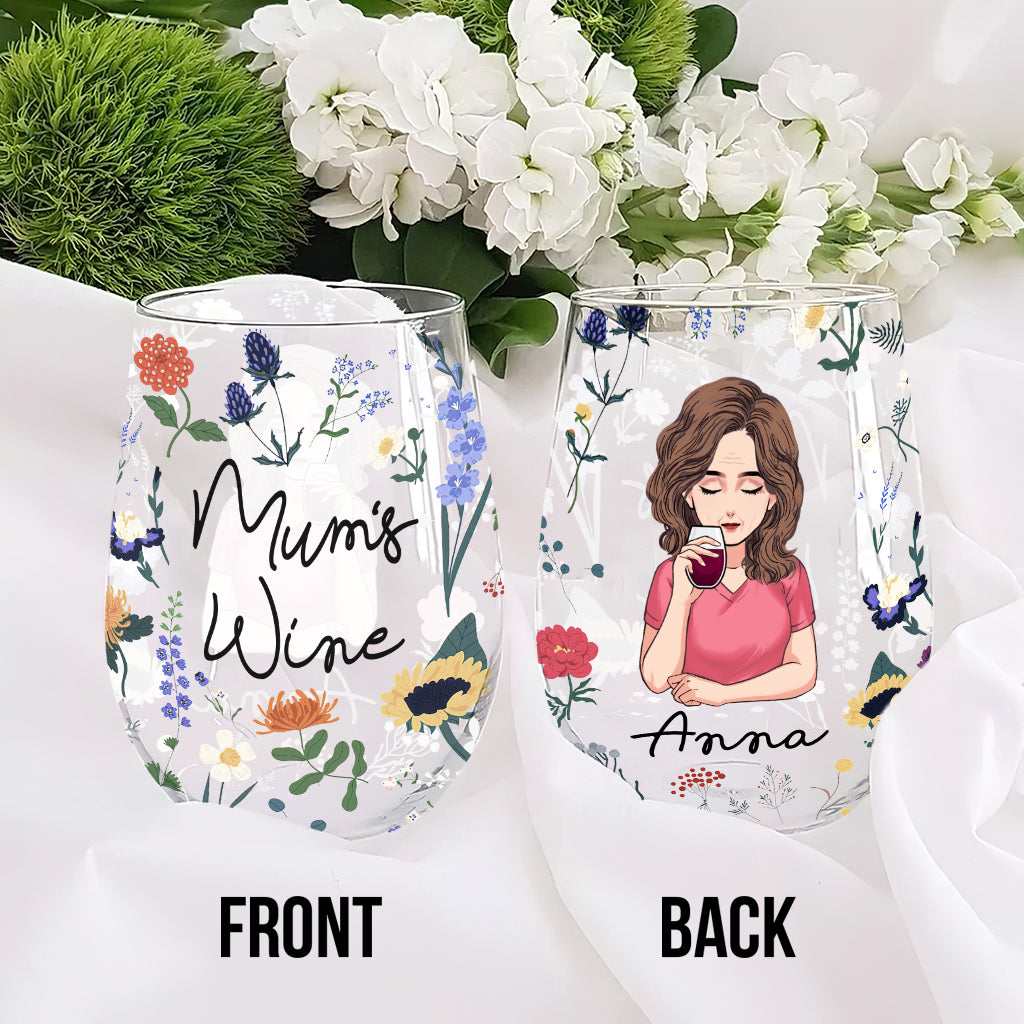 Mum's Wine Botanical Floral - Personalized Mother's Day Mother All Over Wine Glass