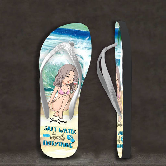Salt Water Heals Everything - Personalized Sea Lover Flip Flops