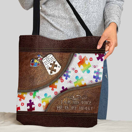 I'm His Voice He Is My Heart - Autism Awareness Tote Bag 062021