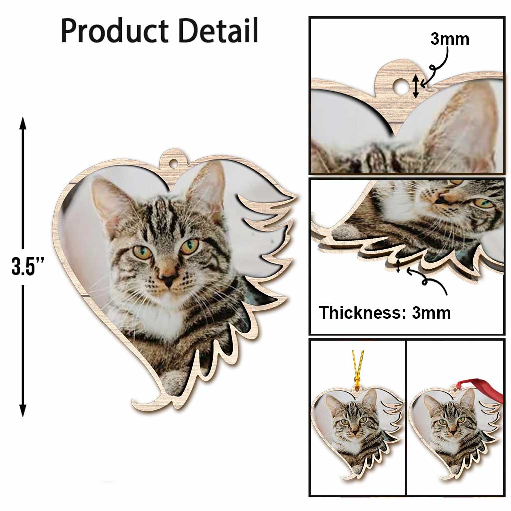 No Longer By Our Side But Forever In Our Hearts - Personalized Christmas Cat Ornament (Printed On Both Sides)